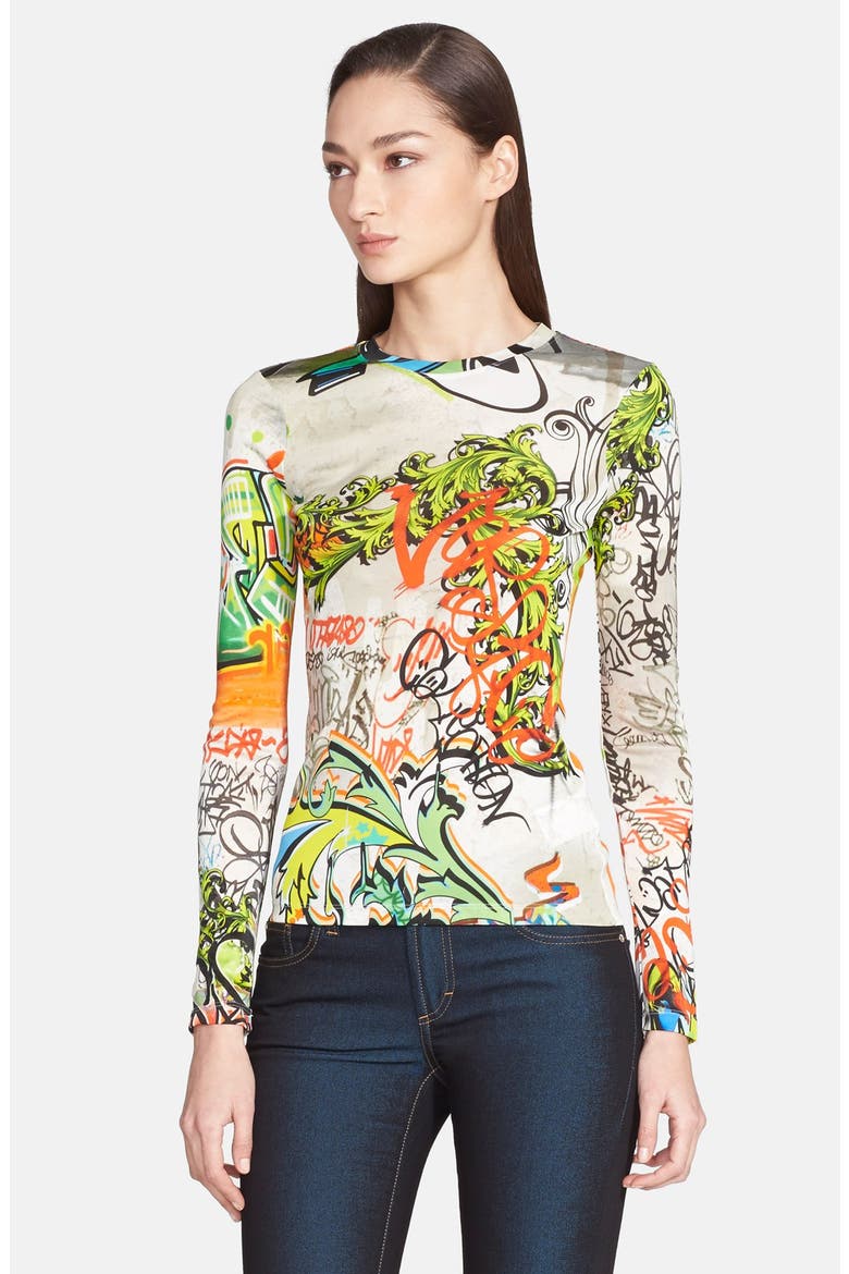 Graffiti Print Knit Top, Main, color, LIME
