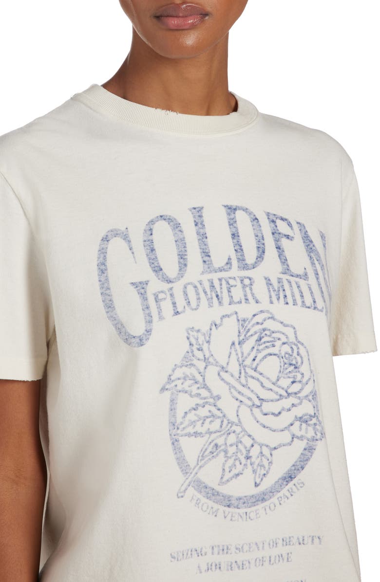 Golden Goose Golden Flower Mill Distressed Silk Blend Graphic T-Shirt, Alternate, color, Heritage White