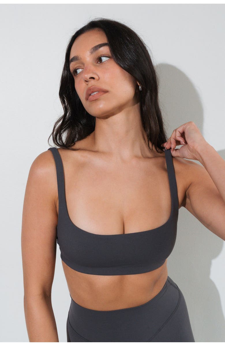 Vitality Cloud II Petite Scoop Bra, Alternate, color, Iron