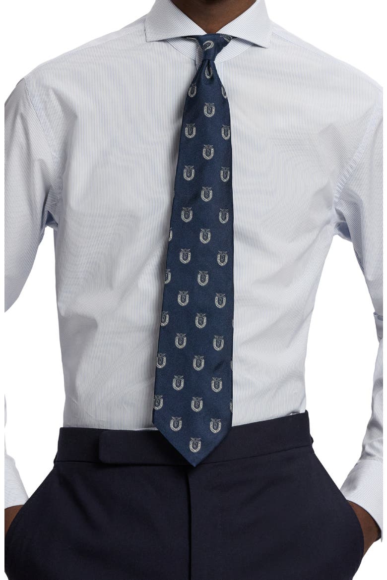 Crest Logo Silk Club Tie, Alternate, color, NAVY