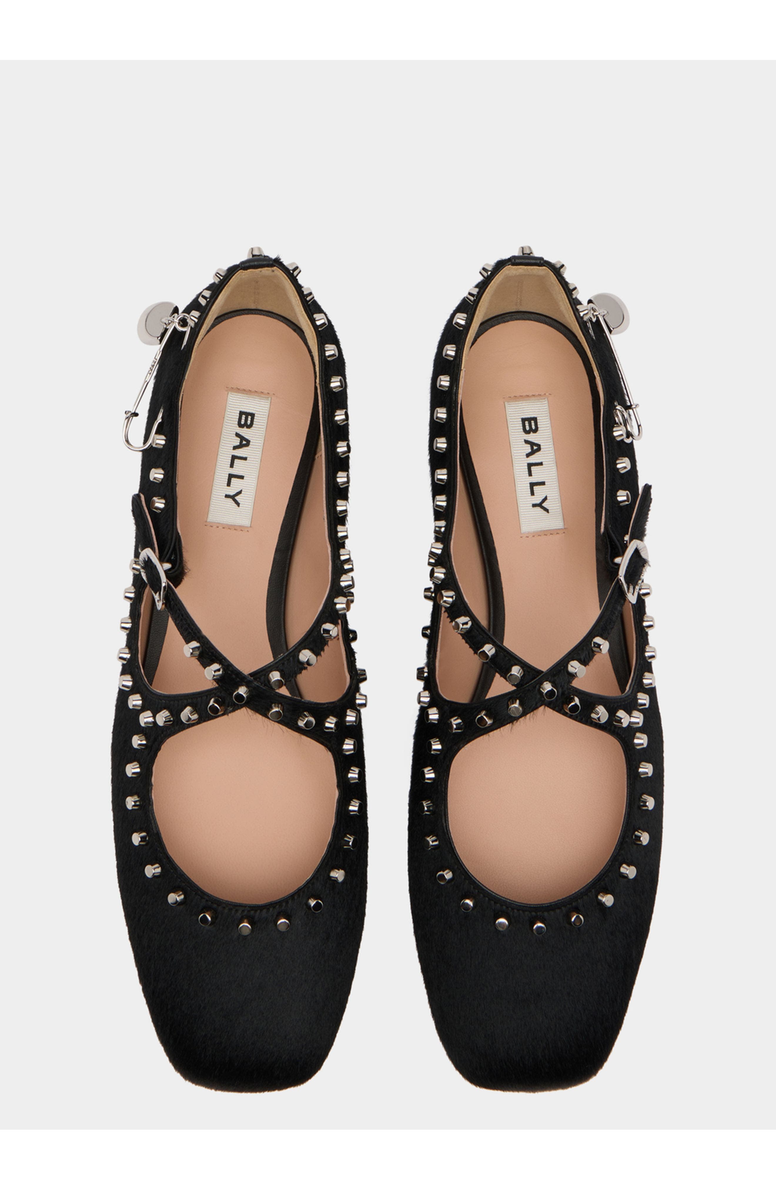 Bally rina Flat in Pony Hair With Studs, Alternate, color, Black