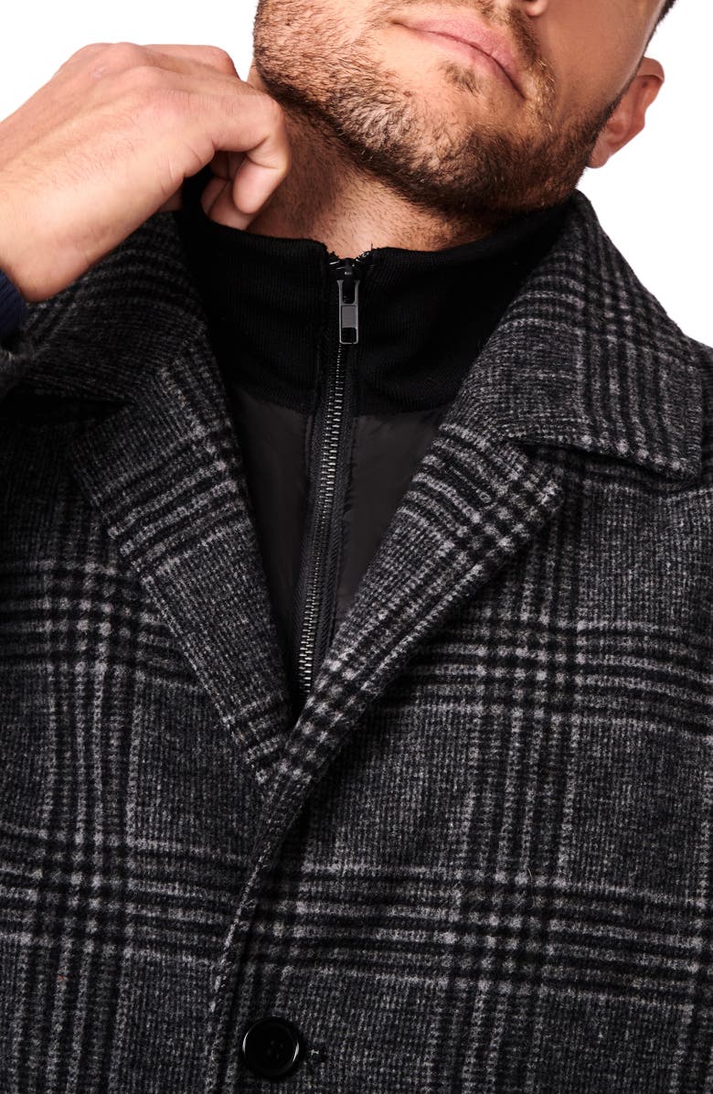 Bernardo Plaid Longline Coat with Ribbed Collar Bib, Alternate, color,