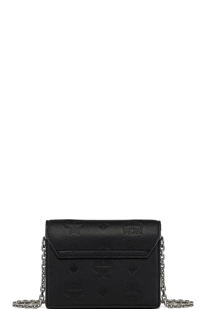 Mini Aren Chain Wallet in Embossed Monogram Leather, Alternate, color, Black
