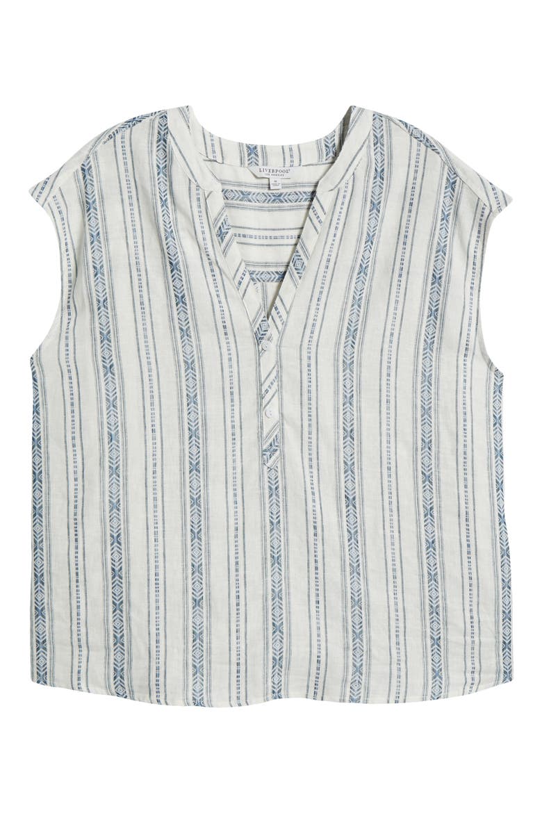 Stripe Cap Sleeve Linen Blend Button-Up Top, Alternate, color, NOVELTY CREAM STRIPE
