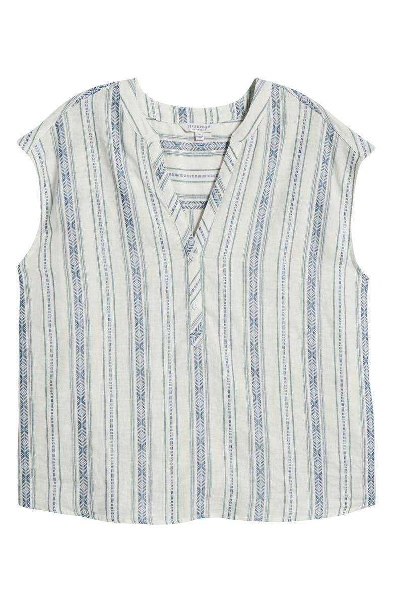 Liverpool Los Angeles Stripe Cap Sleeve Linen Blend Button-Up Top, Alternate, color, Novelty Cream Stripe