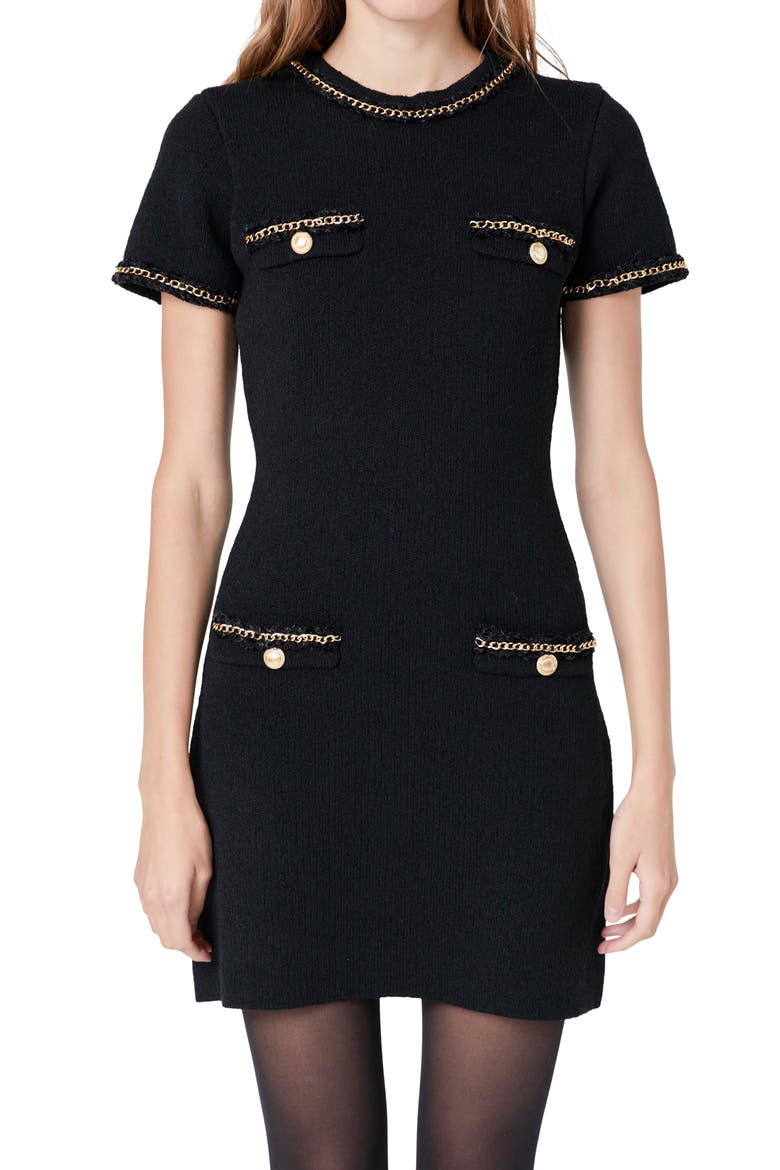 Chain Trim Sweater Minidress, Alternate, color, BLACK