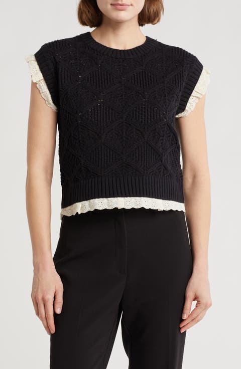 Lace Trim Cap Sleeve Sweater
