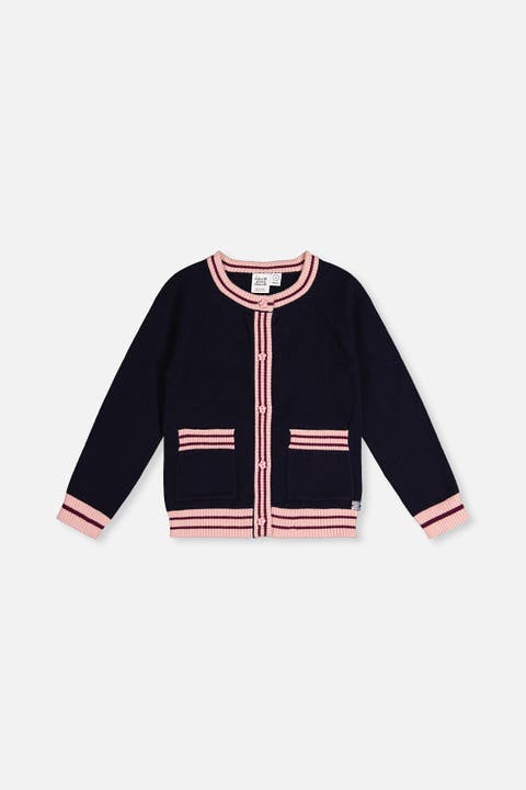 Knitted Button Front Striped Trim Cardigan