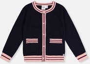 Deux par Deux Knitted Button Front Striped Trim Cardigan