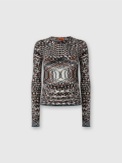 Crew Neck Sweater With Flame Pattern In Cashmere Blend