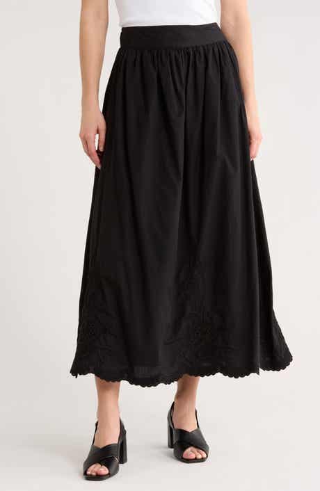 ELIE ELIE TAHARI Floral Embroidered Cotton Maxi Skirt