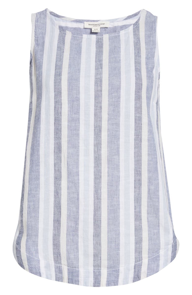 beachlunchlounge Leo Stripe Side Button Linen & Cotton Top, Alternate, color, Blue Mesh