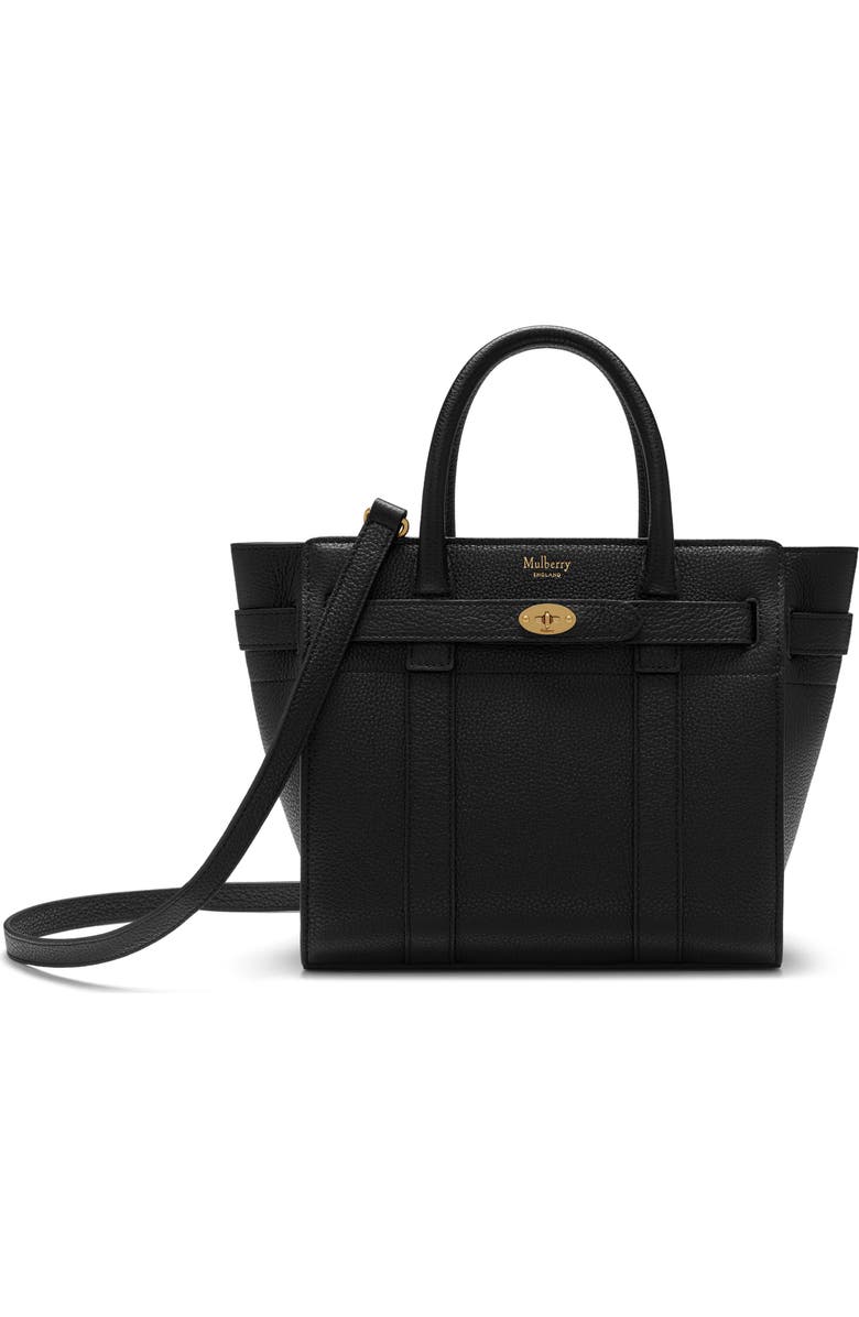 Mulberry Mini Zipped Bayswater Leather Tote, Main, color, A100 Black