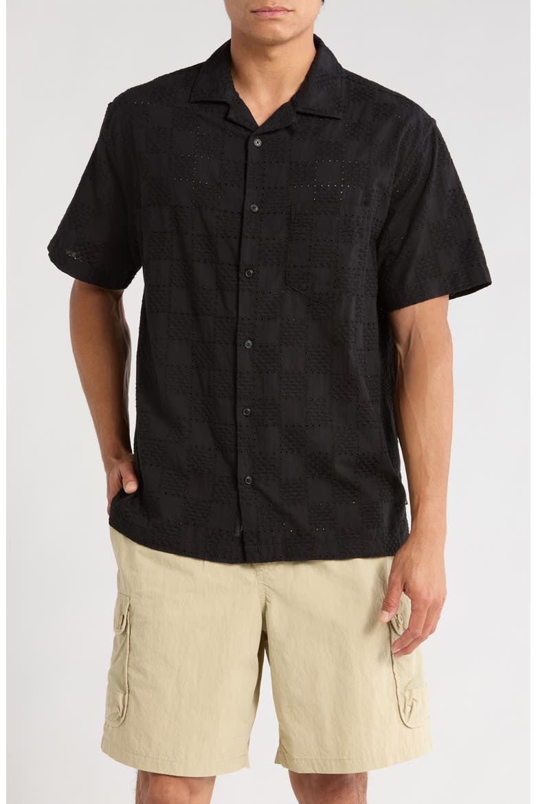 Wayside Eyelet Embrodiered Camp Shirt, Main, color, BLACK