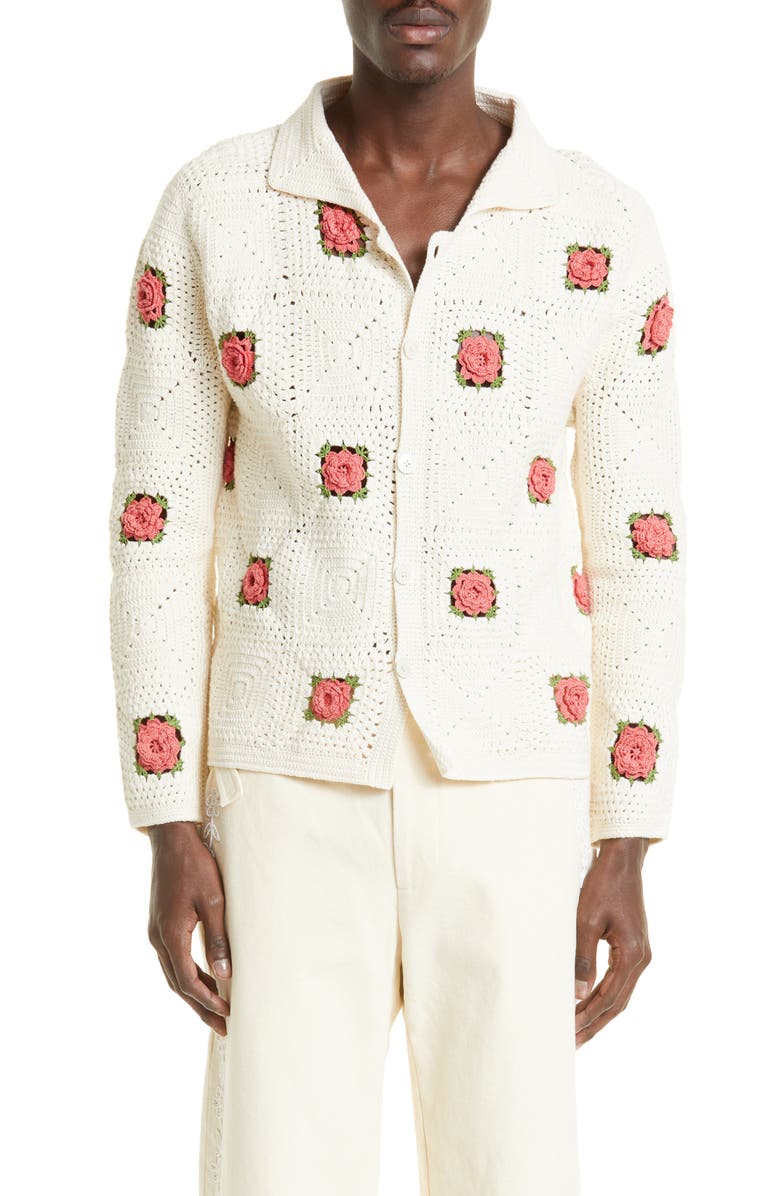 Bode Rosette Crochet Cotton Button-Up Shirt | Nordstrom