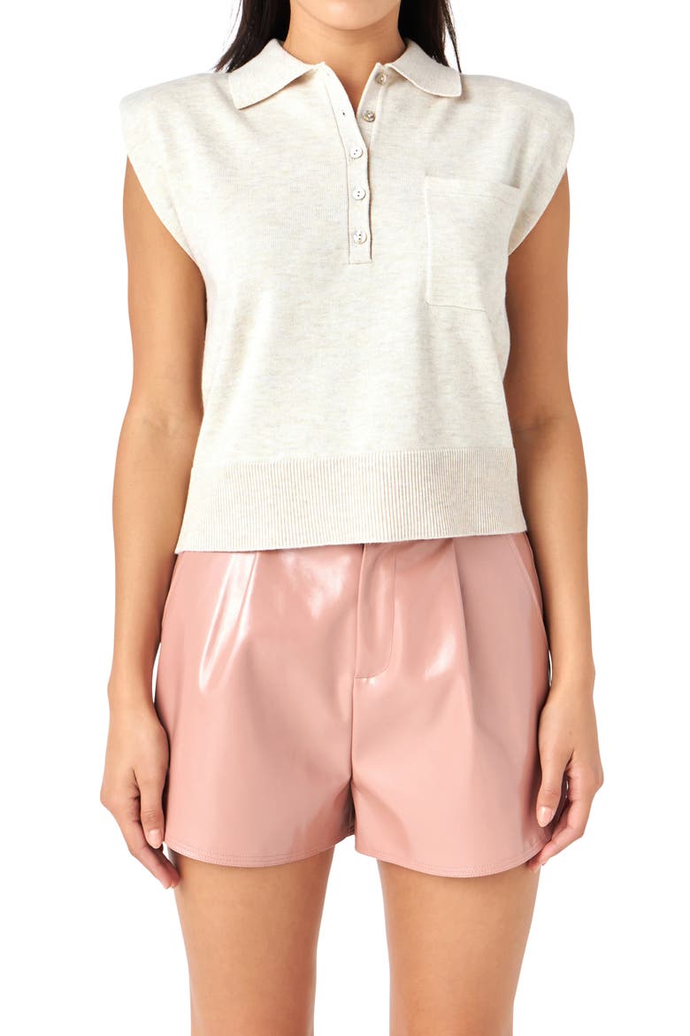 Crop Cap Sleeve Knit Polo, Alternate, color, CREAM