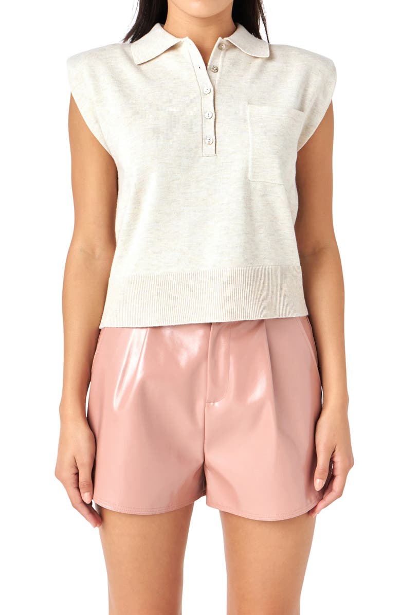 Grey Lab Crop Cap Sleeve Knit Polo, Alternate, color, Cream