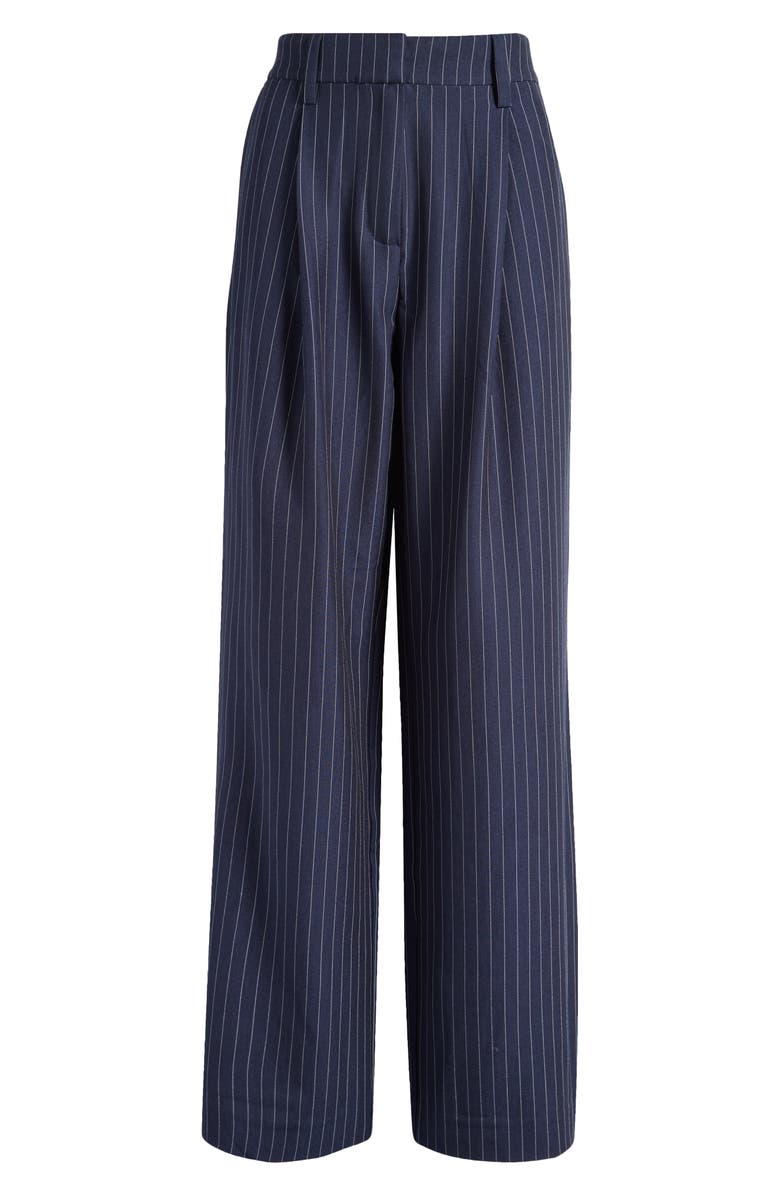 Reformation Alex Wide Leg Linen Pants, Alternate, color, Midnight Stripe