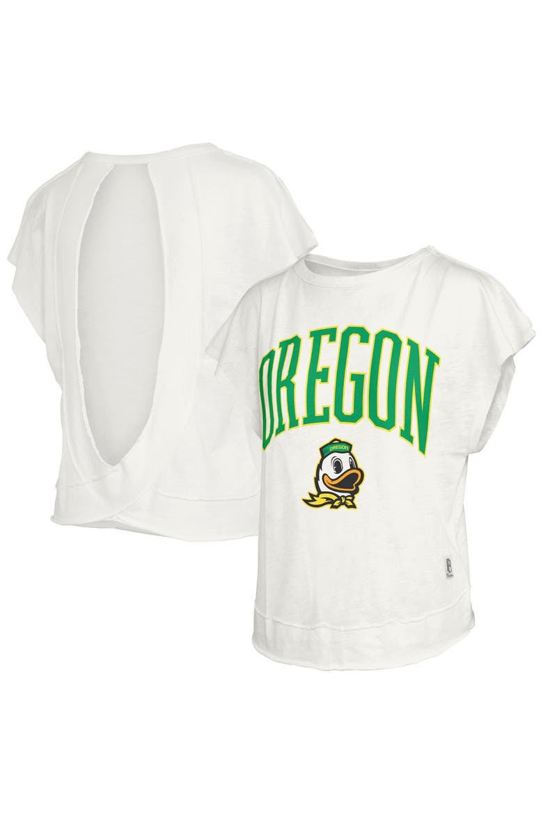 Women's Pressbox  White Oregon Ducks Nelson Movement Open Back Slub T-Shirt, Main, color, White