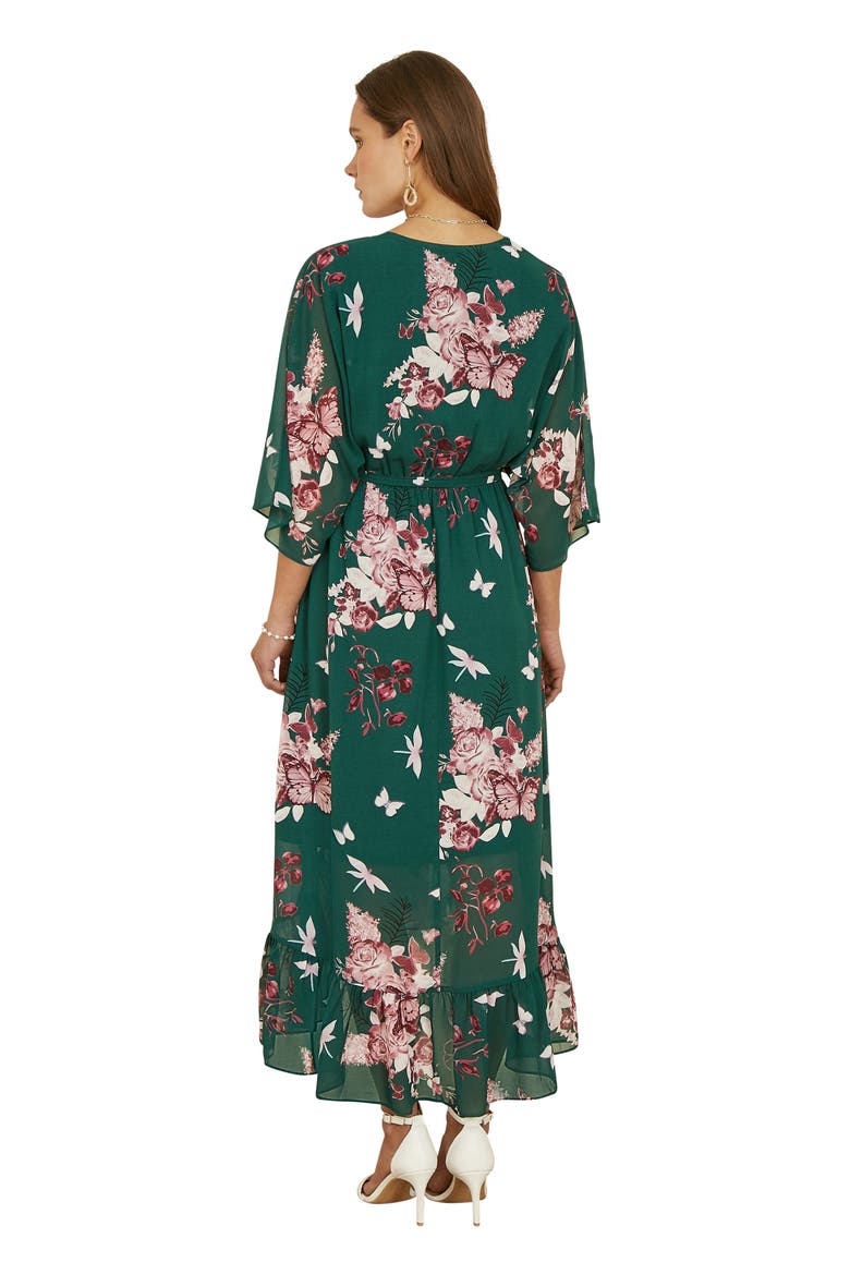 Floral Dipped Hem Dress, Alternate, color, Green