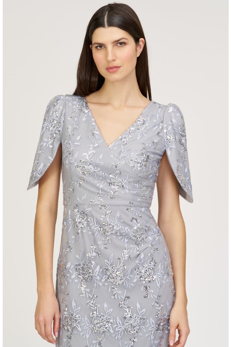 Elena Floral Embroidered Column Gown, Alternate, color, SILVER