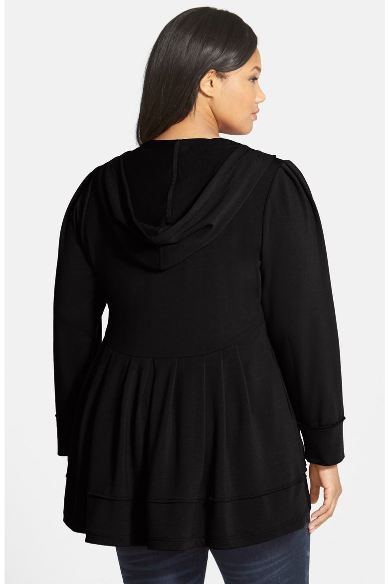 Pleat Knit Hoodie, Alternate, color, BLACK