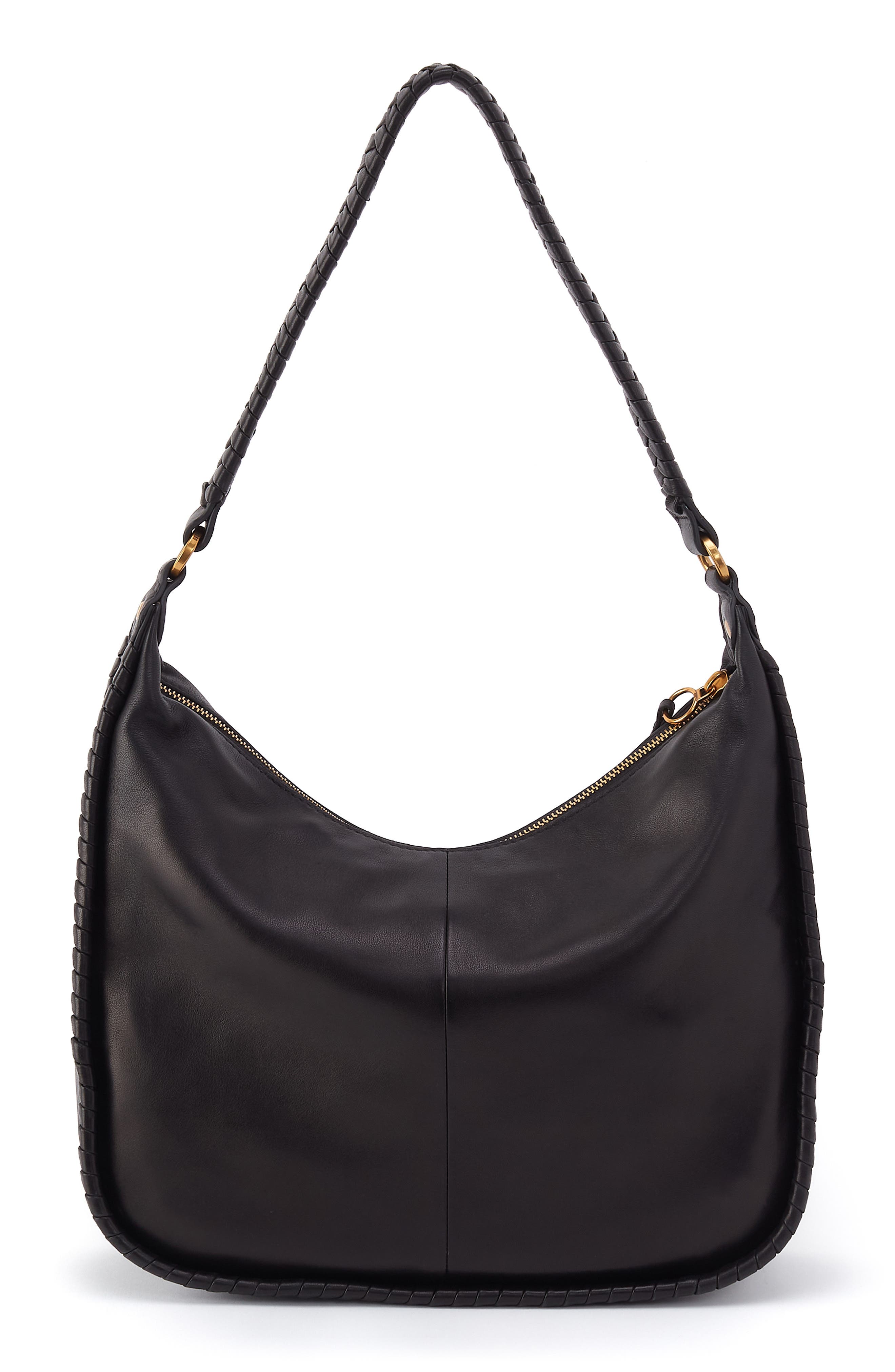 Large Mia Crescent Leather Hobo, Alternate, color, BLACK