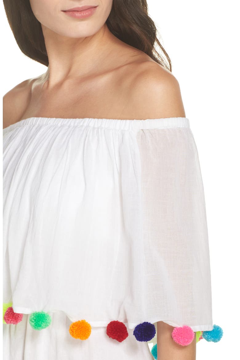 Pompom Festival Cover-Up Dress, Alternate, color, WHITE