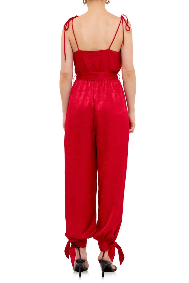 Tie Detail Slit Leg Satin Jumpsuit, Alternate, color, ROSE