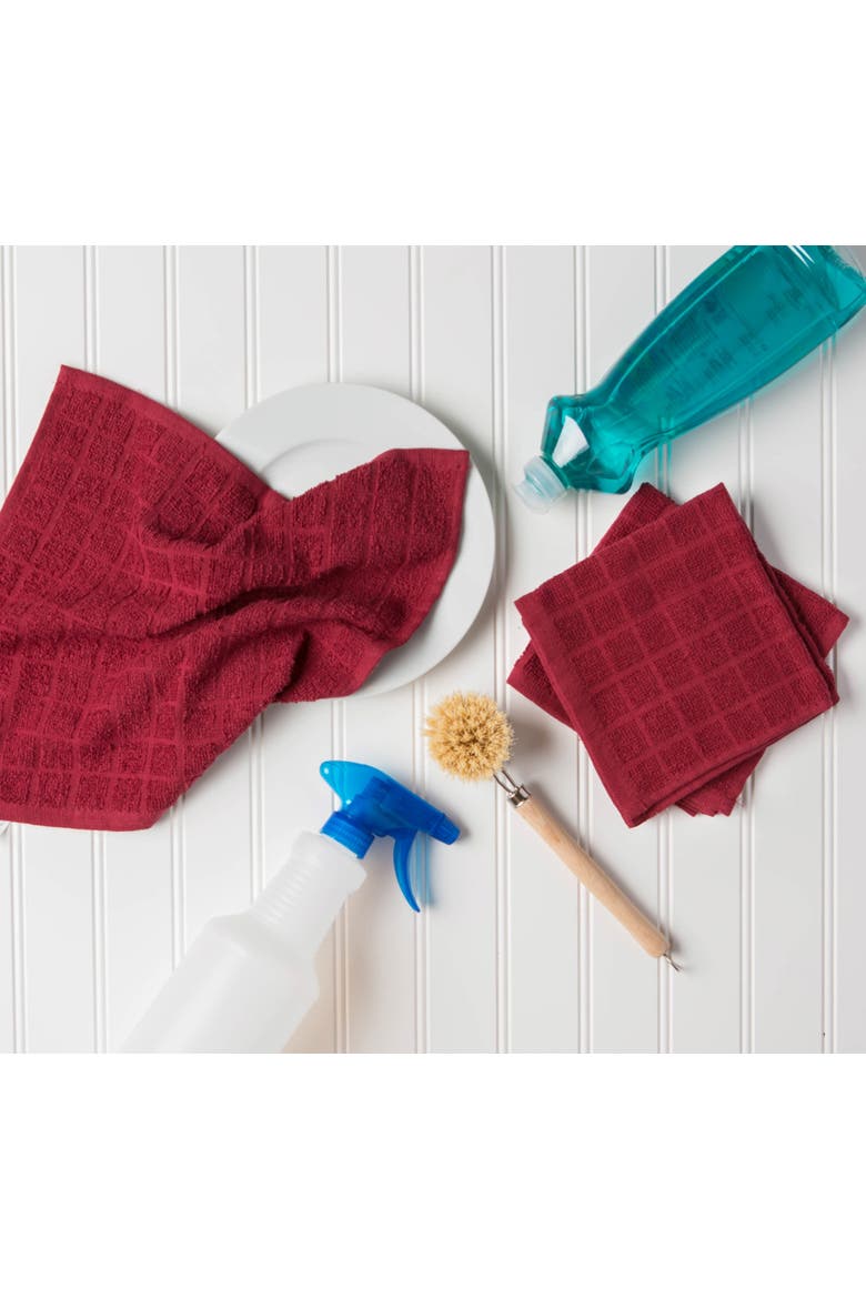 Terry Windowpane Combo Dishcloth Set/6, Alternate, color, Wine