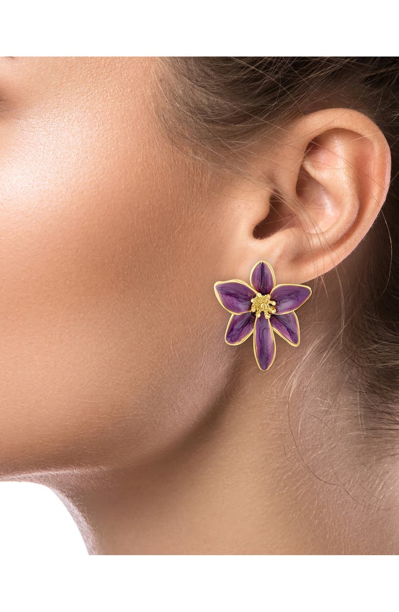 JARDIN Iris Flower Drop Earrings, Alternate, color, Purple/ Gold