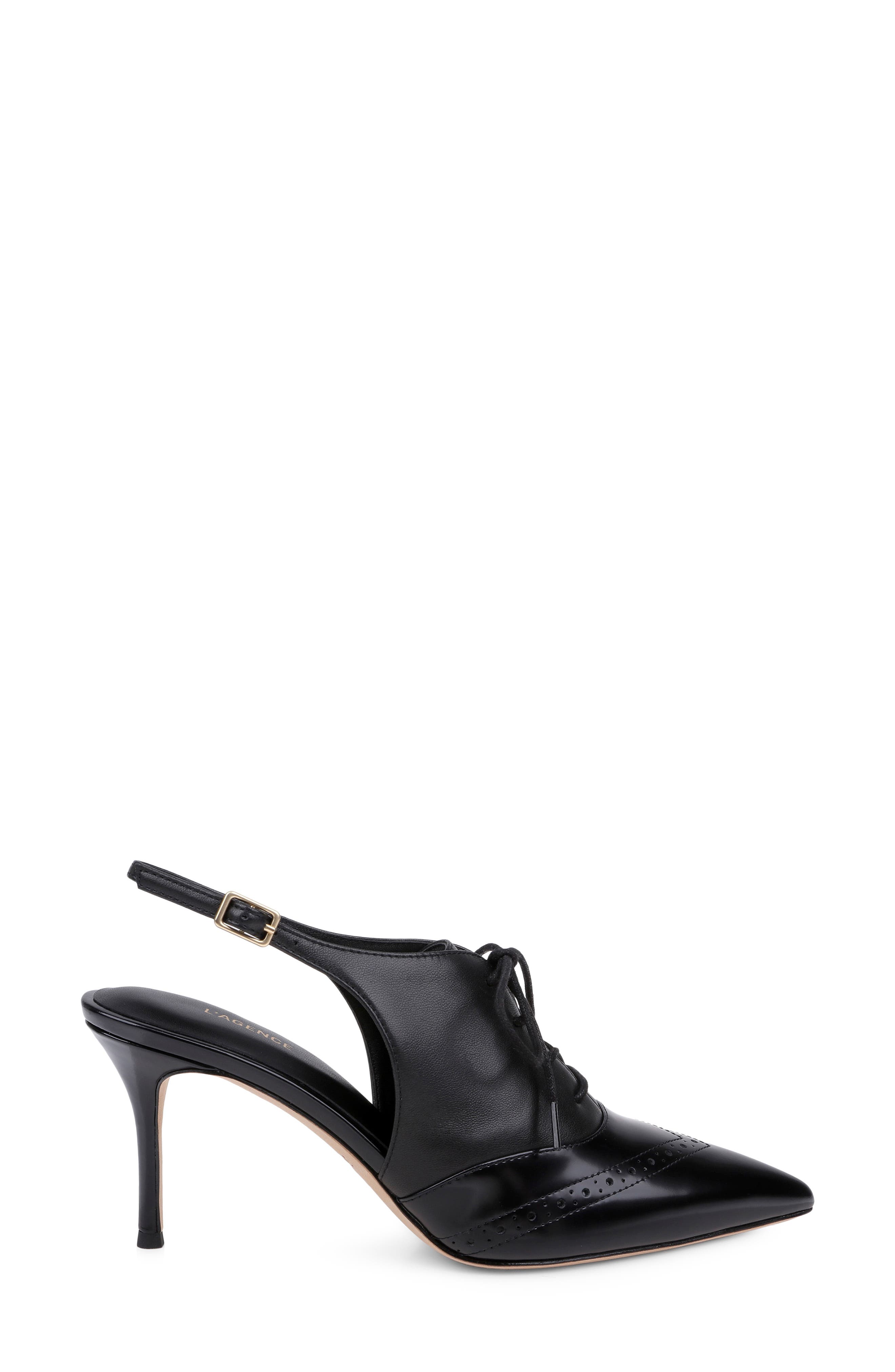 L'AGENCE Shreya Pointed Toe Slingback Pump, Alternate, color, Black Leather