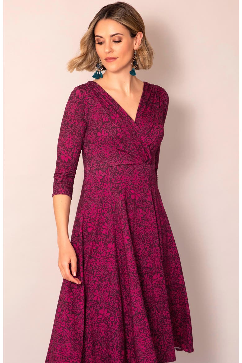 Sculpted Fit Flare Midi Dress, Alternate, color, Wild Fuchsia