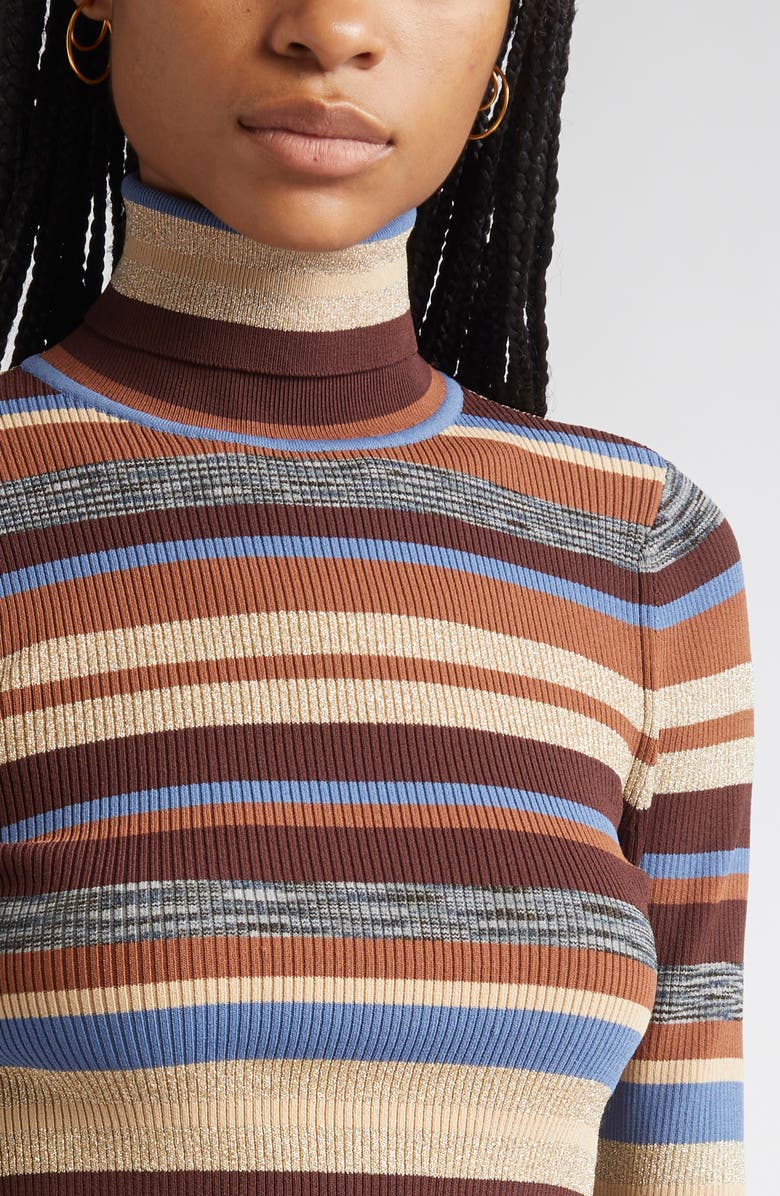 L'AGENCE Olene Stripe Turtleneck Sweater, Alternate, color, Stone Blue/ Brown Multi