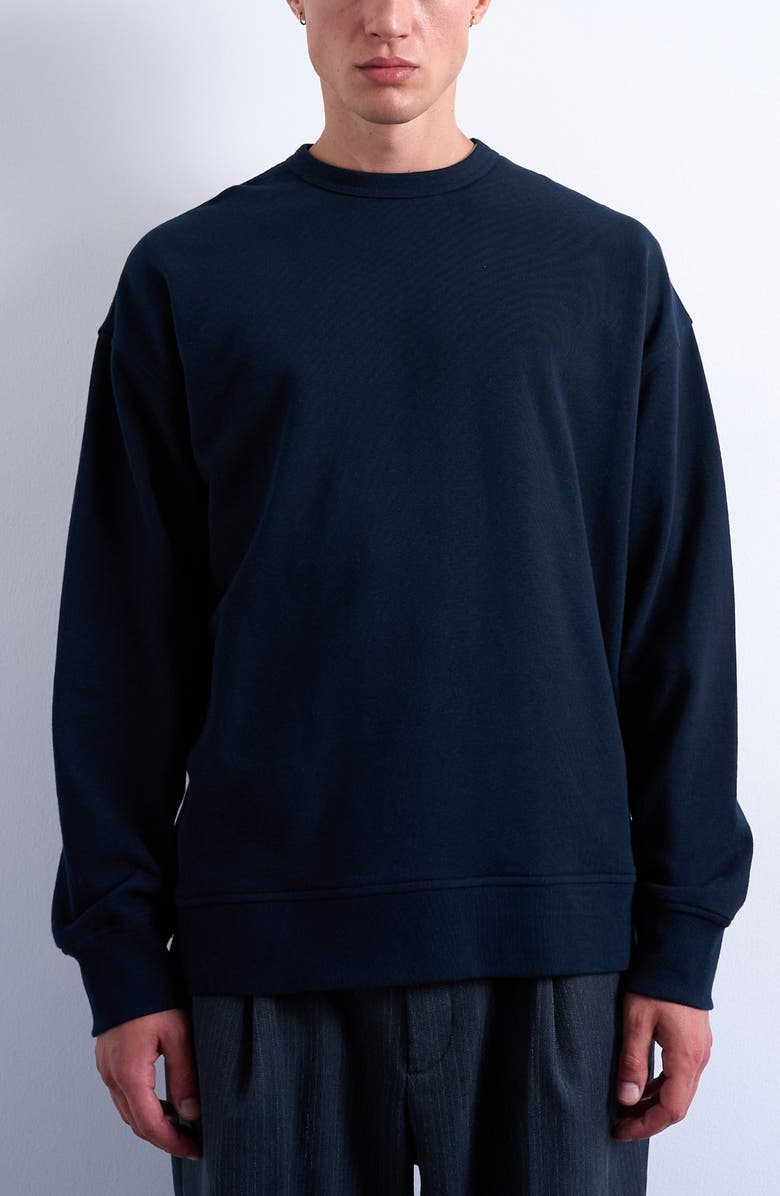 Topman Lightweight Oversize Cotton Sweatshirt, Main, color, Navy