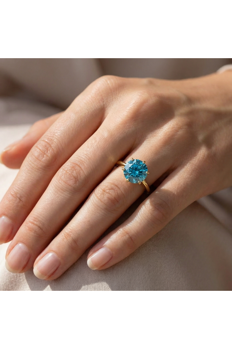 2ct Blue Diamond Solitaire Engagement Ring In 14k Or Gold Lab Grown, Alternate, color, 14k Yellow Gold