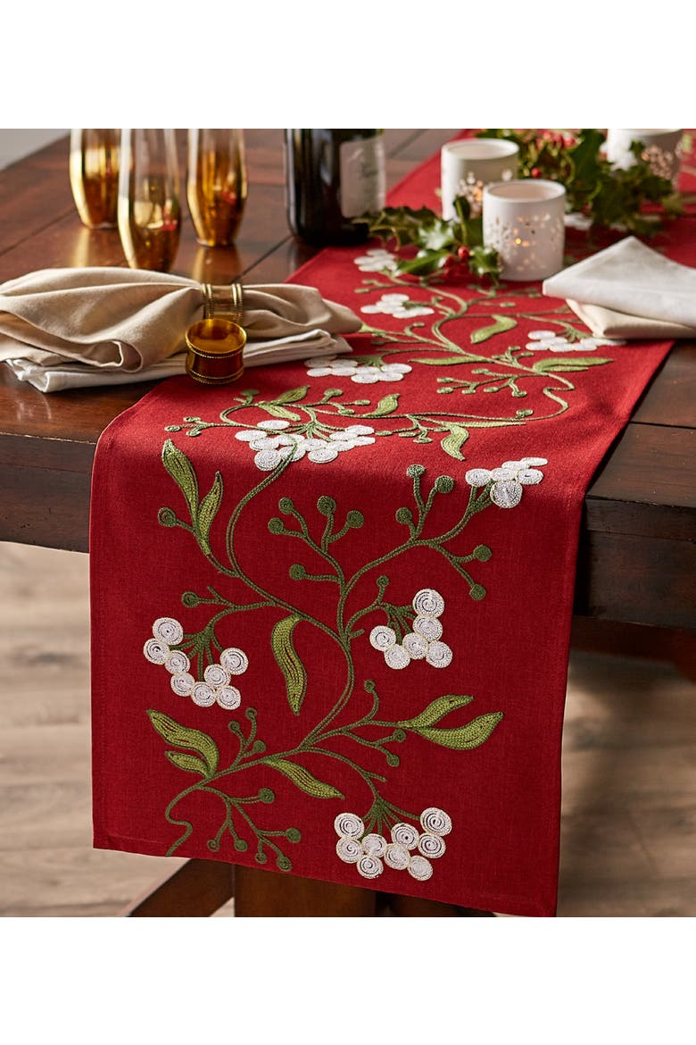 Mistletoe Embroidered Table Runner, Alternate, color, Mistletoe