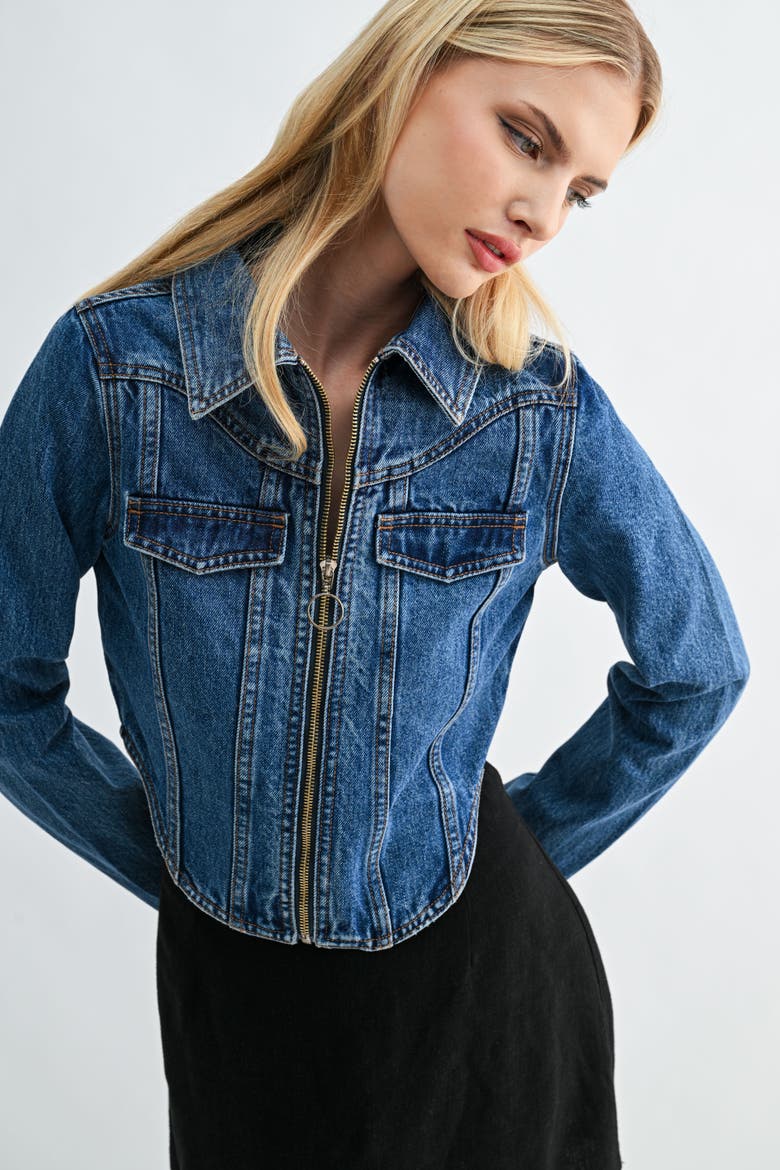 Cropped Denim Jacket, Alternate, color, Indigo Denim Wash