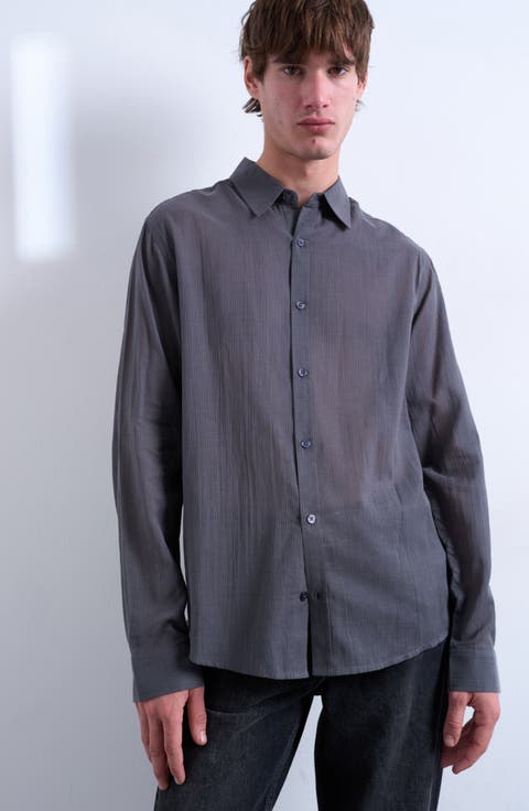 Pinstripe Semisheer Cotton Button-Up Shirt