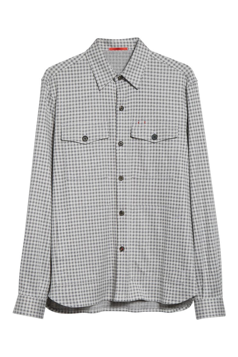 Check Silk & Cotton Button-Up Overshirt, Alternate, color, WHITE