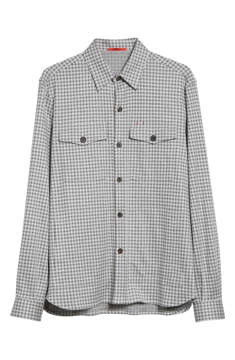 ISAIA Check Silk & Cotton Button-Up Overshirt, Main, color, White