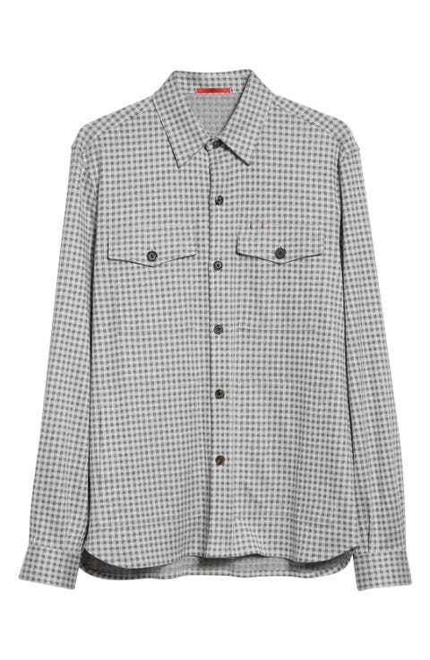 Check Silk 
Cotton Button-Up Overshirt