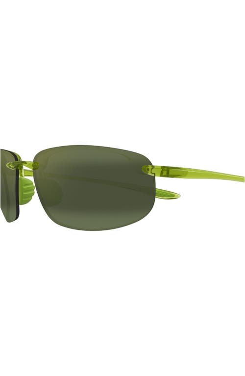 Maui Jim Ho'okipa 64mm Oversize Polarizedplus2® Rectangular Sunglasses In Shiny Transparent Light Green