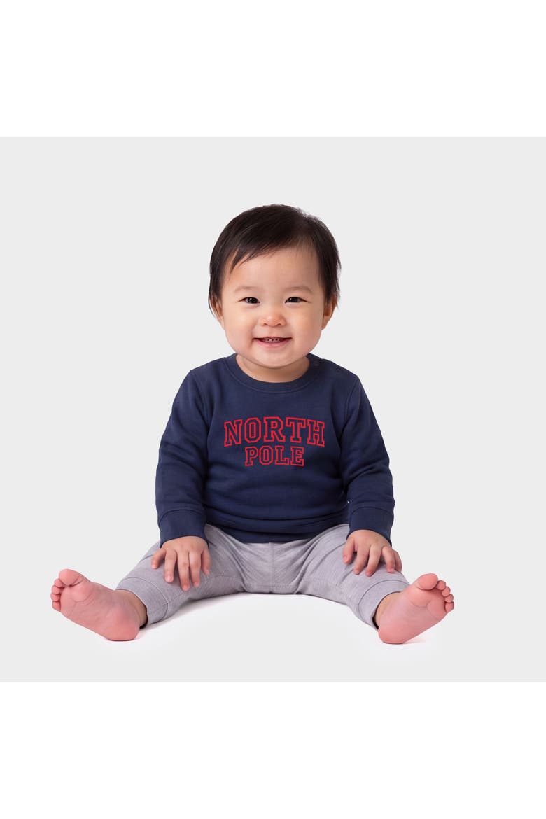 North Pole Varsity Outlines Infant Crew Fleece Sweatshirt, Alternate, color, Navy