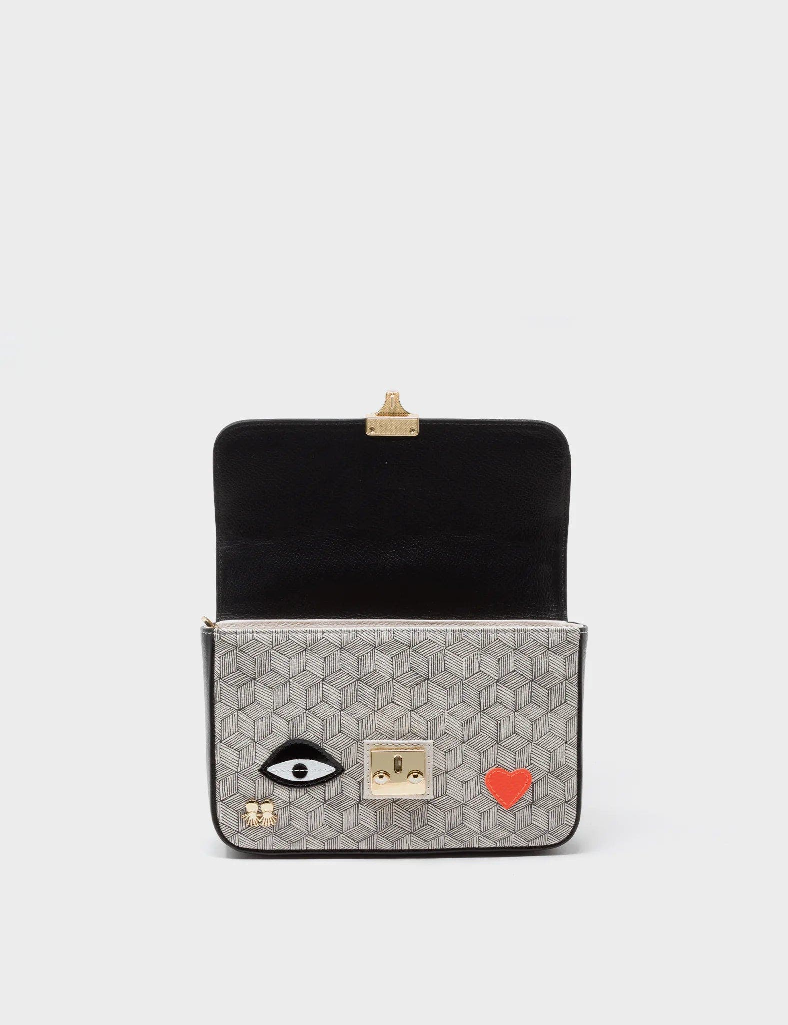 MIN & MON Amantis Leather Crossbody Mini Handbag - All Over Eyes Embroidery, Alternate, color, 