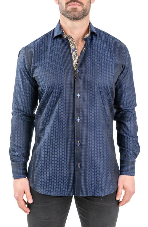 Maceoo Einstein Jacqhoneythree Blue Contemporary Fit Cotton Blend Button-Up Shirt 