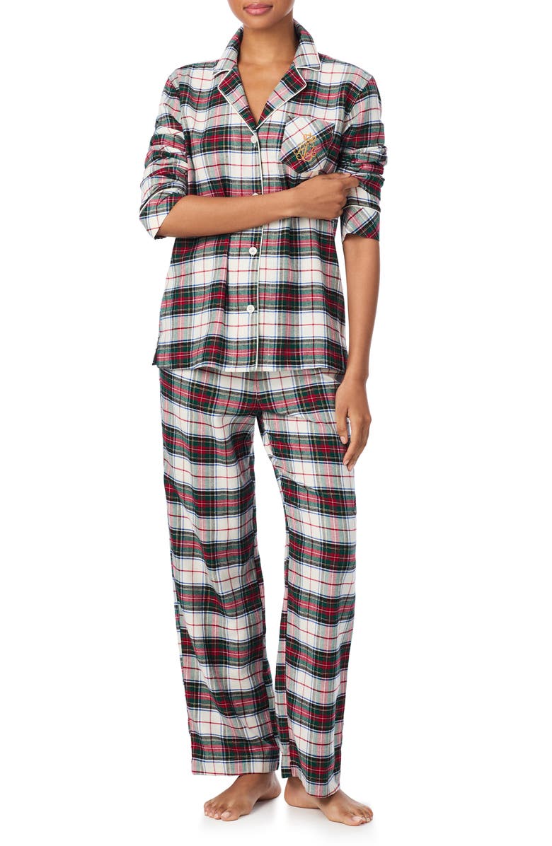 Lauren Ralph Lauren Cotton Blend Pajamas, Alternate, color, Cream Plaid