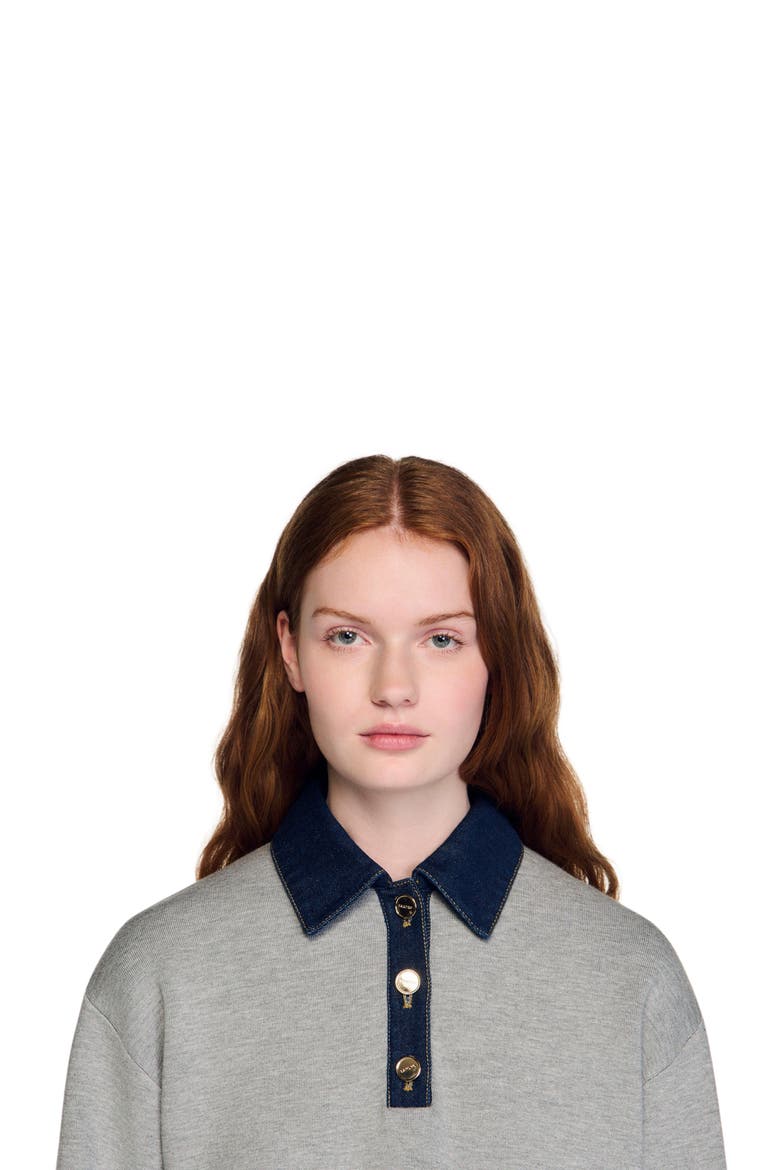 Sweater with denim collar, Alternate, color, Grey