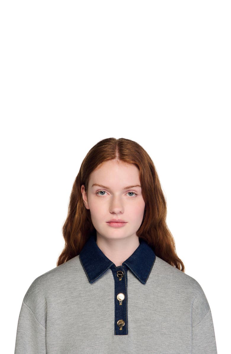 SANDRO Sweater with denim collar, Alternate, color, Grey