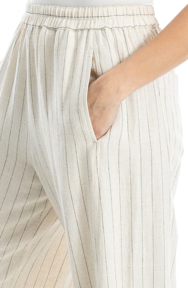 MAX STUDIO Stripe Linen Blend Barrel Pants, Alternate, color, Natural/ Black